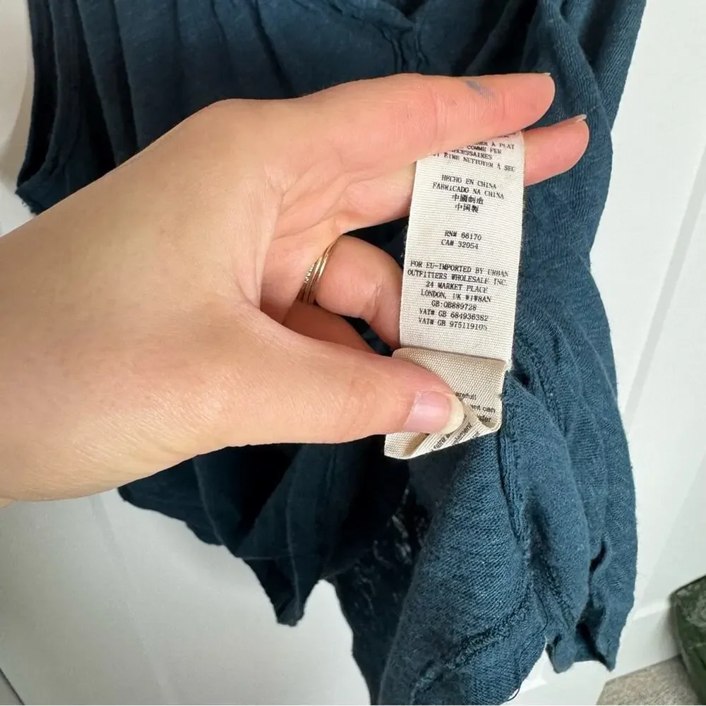 Free People New To Town Teal Blue Loose Fit Tank Top Size Small